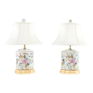 20th Century Porcelain / Gilt Wood Base Lamps - a Pair For Sale