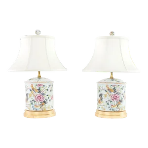 20th Century Porcelain / Gilt Wood Base Lamps - a Pair