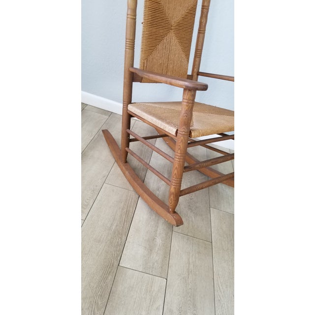 Vintage Oak and Woven Rush Cracker Barrel Rocker Chair Chairish