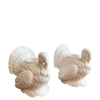 White Napcoware Turkey Candleholder Thanksgiving Pair For Sale