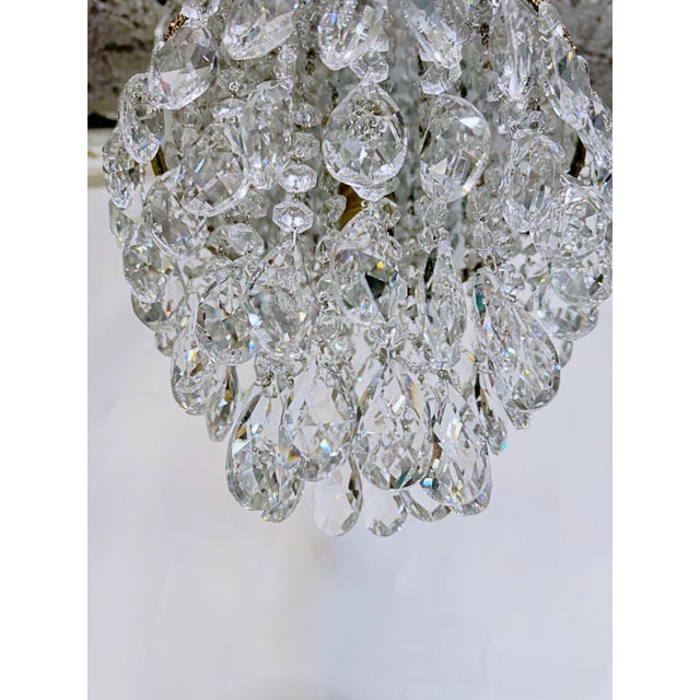 French Vintage Mid-Century Modern Brass Tiered With Almond Cut Crystal Chandelier For Sale - Image 3 of 7
