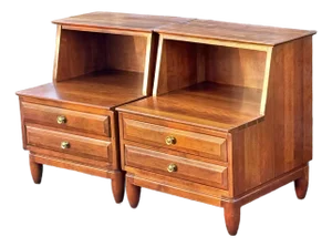Willet Mid Century Modern Trans East Stepped Nightstands - A Pair