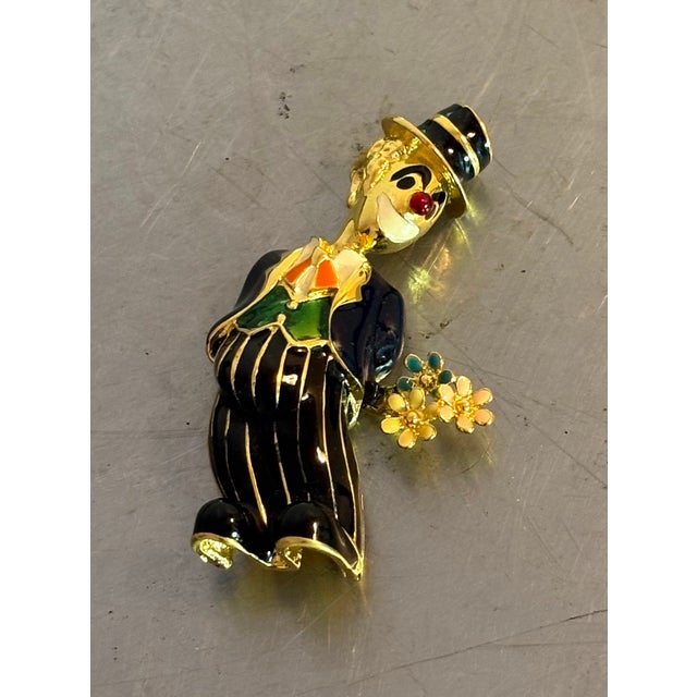 1950s-60s large gold-tone enameled clown brooch. Excellent condition.