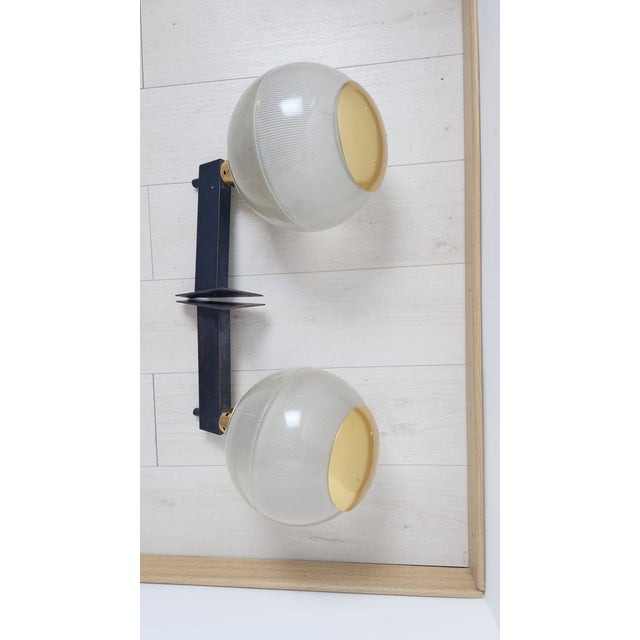 Iron and Brass Wall Lamps with Fresnel Glass, 1950s, Set of 2, in Very Good conditions. Designed 1950 to 1959 Up to 250V...