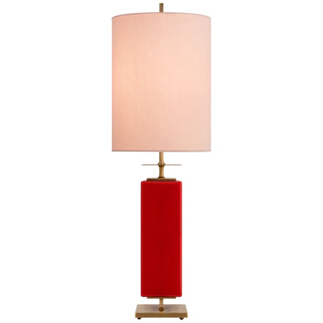 Beekman Table Lamp in Maraschino Reverse Painted Glass with Pink Linen Shade Designer: kate spade new york Height: 37"...