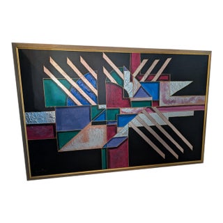 Large 76x50" Abstract Mixed Media Painting - Signed James Morgan - Geometric Deco For Sale