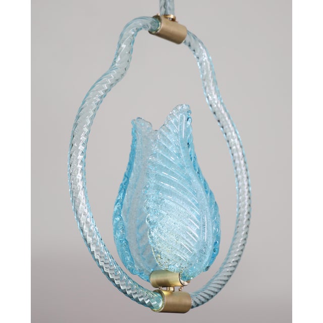 Art Deco 1950s Light Blu Murano Glass Chandelier by Barovier E Toso For Sale - Image 3 of 17