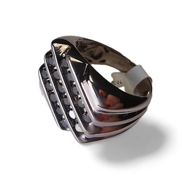 This sleek and sophisticated Sterling Silver men's band is designed to make a bold statement. Featuring numerous brilliant...