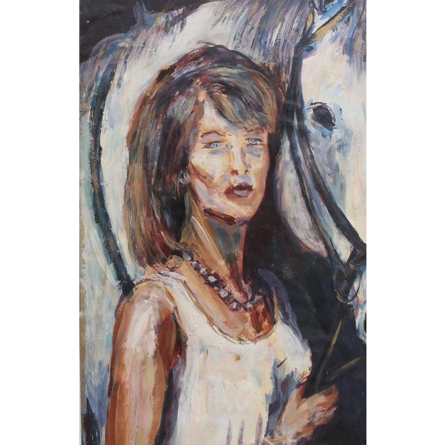 French School Artist, Portrait of a Woman and Her Horse, 1980s, Oil on Board, Framed For Sale - Image 17 of 18