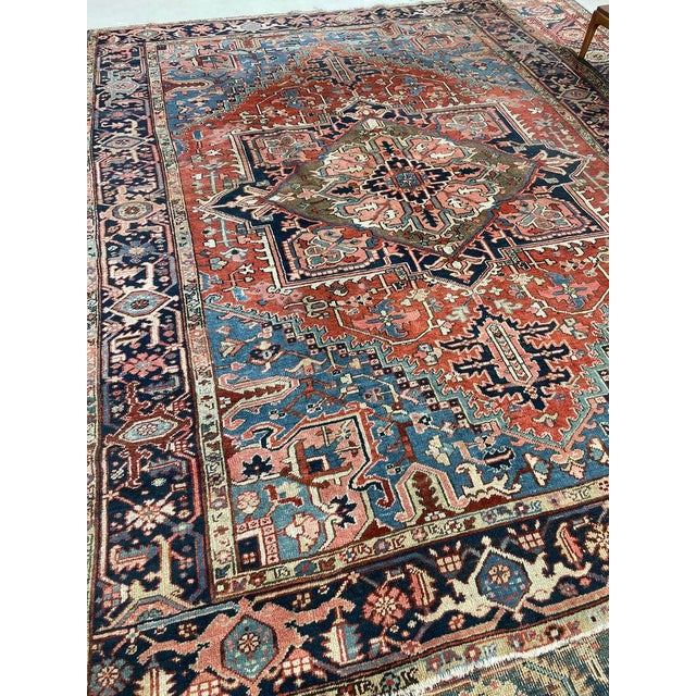 WALNUT MEDALLION Antique Heriz River Blues Rug 9 x 12 For Sale - Image 10 of 15
