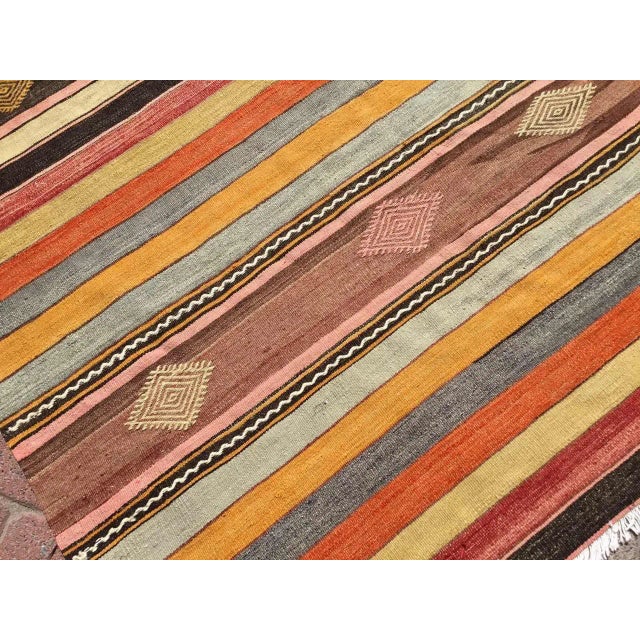 Orange Vintage Striped Turkish Kilim Rug - 70" X 101.5" For Sale - Image 8 of 10