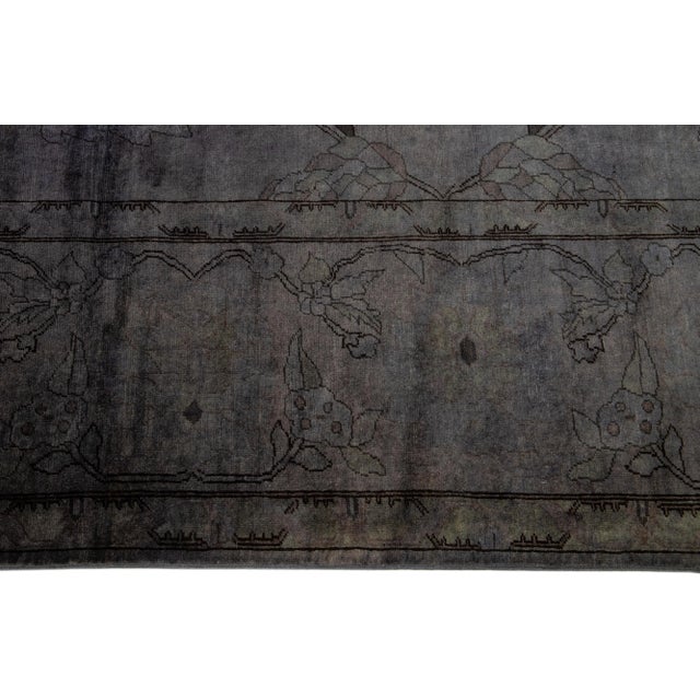 2020s Modern Overdyed Gray Handmade Floral Oversize Wool Rug For Sale In New York - Image 6 of 7