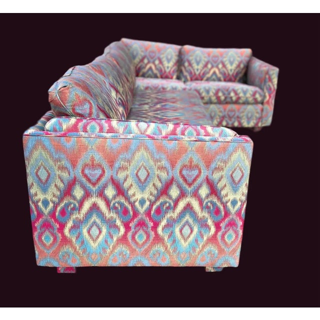Textile Early 21st Century Custom Tuxedo Style Sectional Sofa With Ikat Upholstery For Sale - Image 7 of 10