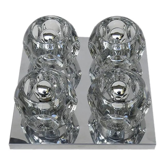 Cubist Chrome & Glass Ceiling or Wall Sconce from Peill & Putzler, 1960s For Sale