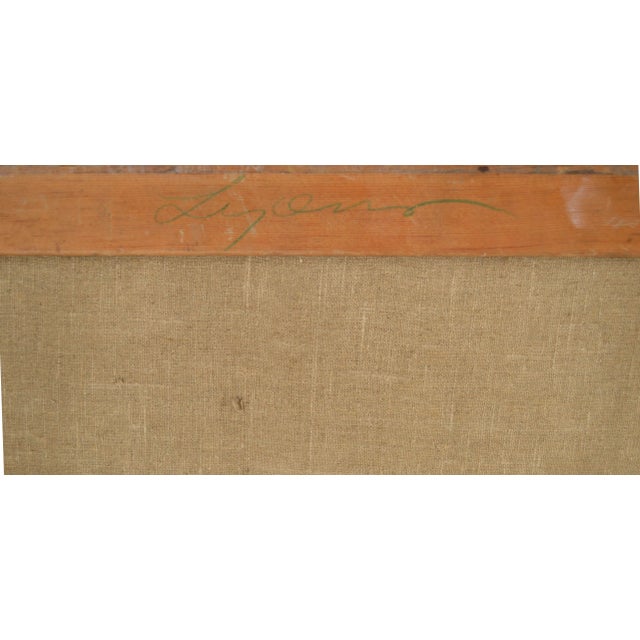 Textile Industrial Landscape With Trees in Oil on Linen by Doris Lyons Hoover For Sale - Image 7 of 8