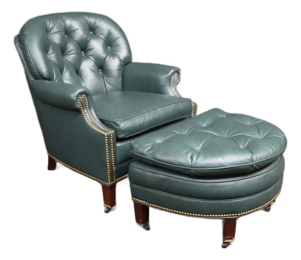 Hancock & Moore Tufted Leather Chair and Ottoman