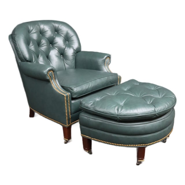 Hancock & Moore Tufted Leather Chair and Ottoman For Sale