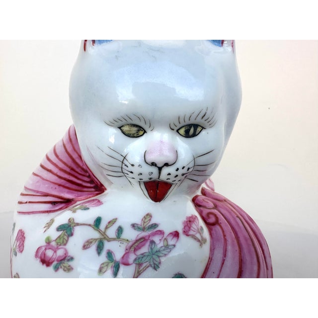 Antique/Vintage Chinese Sitting Cat Figure, Famille Rose pattern, Qianlong yu shi, it indicates the item was "imperially...