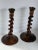 9th C. English Carved Oak Barley Twist Candlesticksw/ Brass Candle Cupsa Pair For Sale - Image 4 of 9