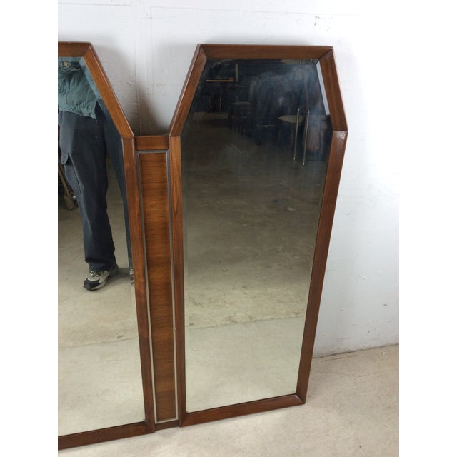 Unique Mid Century Modern Wall Mirror With Two Hexagonal Shaped Mirrors and Walnut Frame For Sale In Philadelphia - Image 6 of 18
