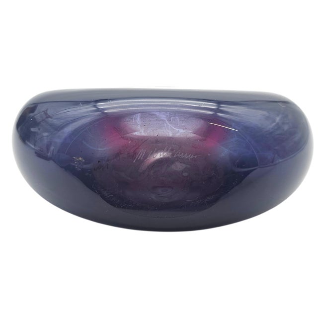 Maureen Williams Signed Australian Studio Art Glass Vase Magenta Amethyst 8" For Sale - Image 12 of 12