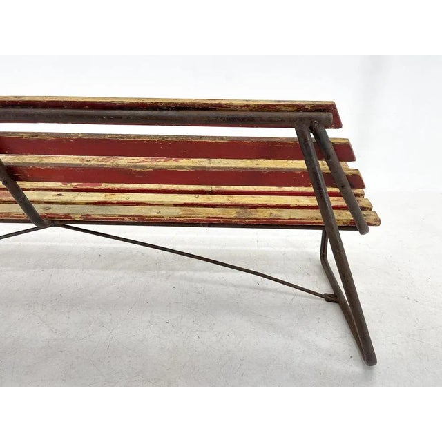 Wood Vintage Industrial Slatted Bench with Original Patina, 1950s For Sale - Image 7 of 10