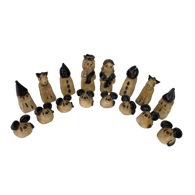 Tan Figural Animal Terracotta Chess Set With Oak-Framed Board For Sale - Image 8 of 18