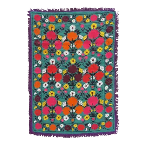 Late 20th Century Suzani Style Colorful Floral Print Textile