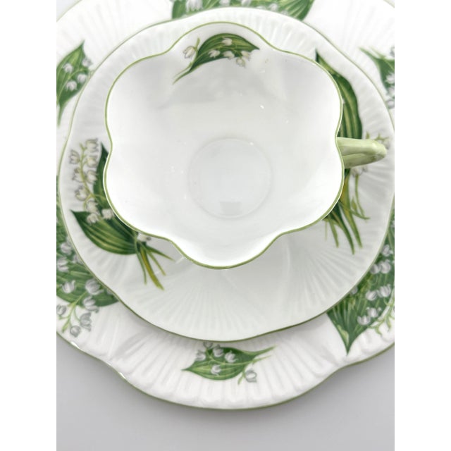 1940s Shelley Lily of the Valley Dainty Cup, Saucer and Plate, Vintage English Bone China 3 Piece Tea Set For Sale - Image 5 of 8