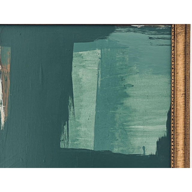 “Cabin Fern" Green Abstract Art in Antique Frame, Transitional Living Room Art by JTS For Sale - Image 4 of 11