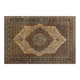 19th Century Persian Tabriz Green, Beige and Black Hand Knotted Wool Rug For Sale