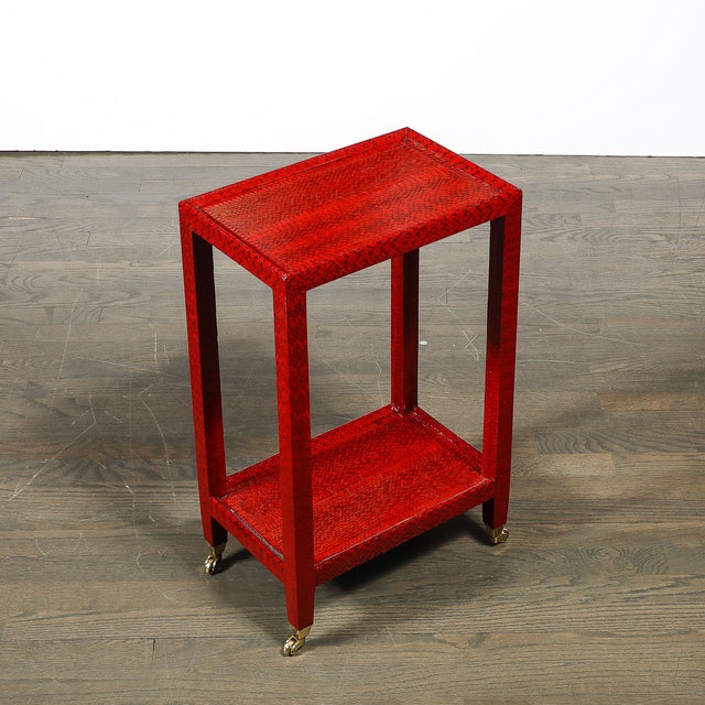 Mid-Century Side Table in Smoked Ruby Cobra With Brass Castors by Karl Springer For Sale - Image 14 of 15