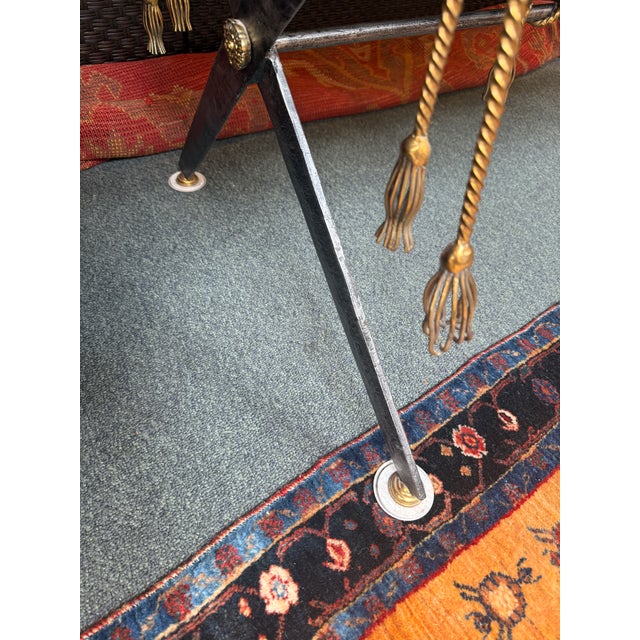 Brown Maitland-Smith Leather Clad British Campaign Desk With Steel Sword Base, Vintage For Sale - Image 8 of 12
