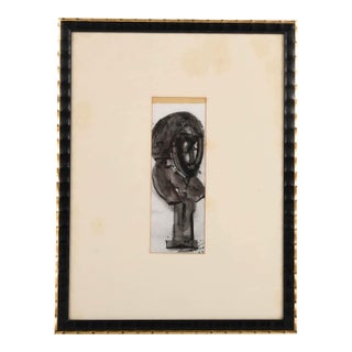 Framed Signed J. Akston African Fetish Enamel on Paper Painting For Sale