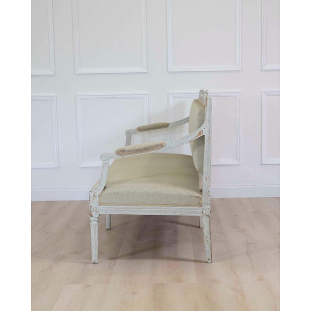 Light Gray Swedish 19th Century Carved and Painted Pine Bench For Sale - Image 8 of 10