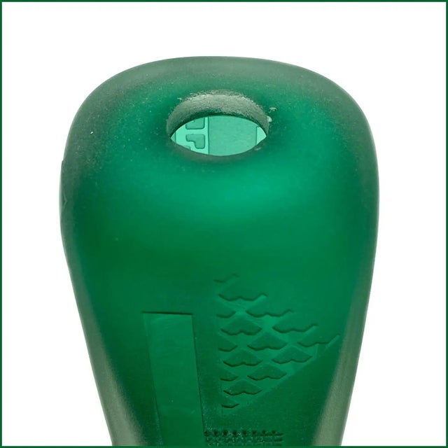 This is a hand blown art glass perfume bottle. The green frost body of the bottle is etched with high tech geometric...