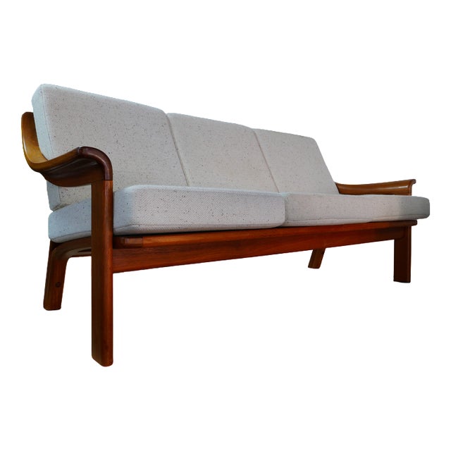 Large Danish Three-Seater Sofa in Teak and Wool from Poul Jeppesens Møbelfabrik, 1970s For Sale