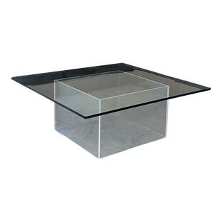 1960s Lucite & Glass Seamless Mid Century Modern Geometric Minimalist Coffee Table For Sale