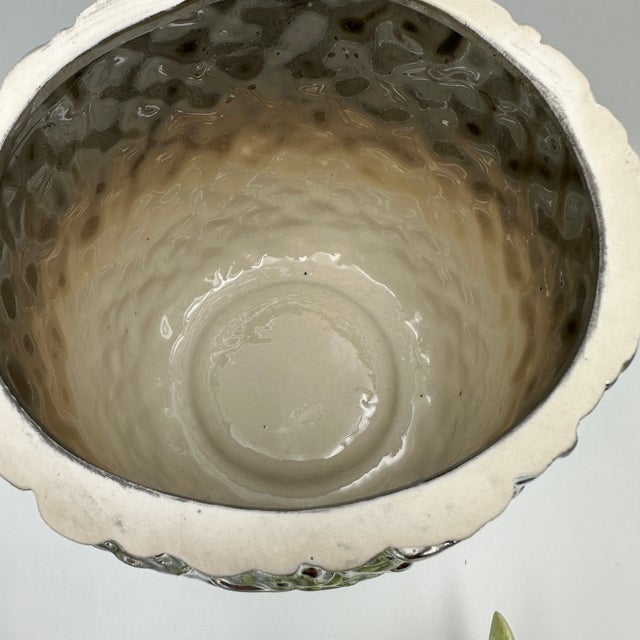 Italian Pair Large 13.5" Silver Italian Ceramic Pineapple Canister Pottery Jars Green Lid For Sale - Image 3 of 8