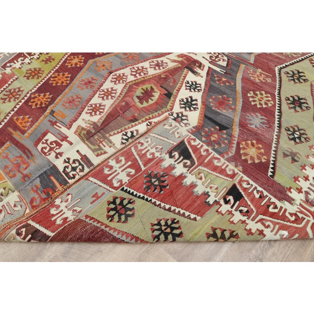 Textile 1970s Vintage Turkish Handmade Wool Cotton Colorful Kilim Rug For Sale - Image 7 of 11