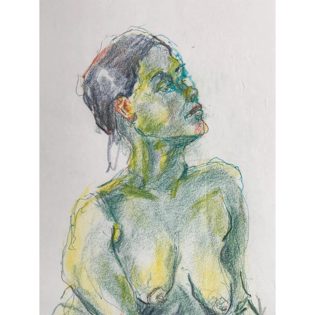 2000s Original Expressionist Drawing of Nude Woman, Custom Maple Frame For Sale - Image 4 of 13