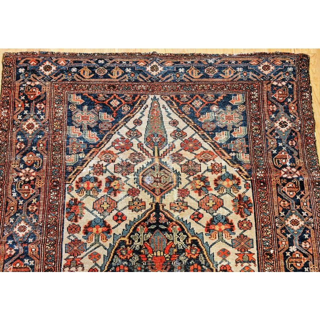 Antique Malayer Rug, Hand-Knotted Wool, Geometric Pattern, 4x6, Ivory & Navy For Sale - Image 11 of 18