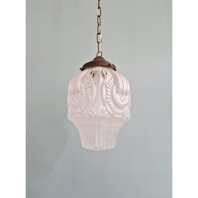 Art Deco Pendant Light in Frosted Clear Glass, 1930s For Sale - Image 15 of 15