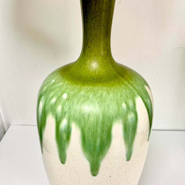 Mid-Century Boho Chic Vintage Ceramic Green Drip Table Lamps - A Pair For Sale - Image 16 of 18