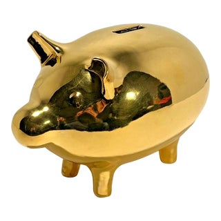 Rare Vintage Discontinued Jonathan Adler Gold Piggy Coin Bank Hand Made in Peru For Sale