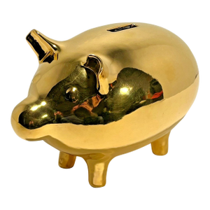 Rare Vintage Discontinued Jonathan Adler Gold Piggy Coin Bank Hand Made in Peru