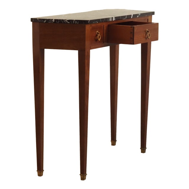 Louis XVI Walnut Console Table with Black Marble Top and Brass Fittings For Sale