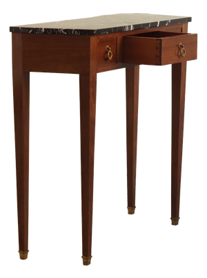 Louis XVI Walnut Console Table with Black Marble Top and Brass Fittings