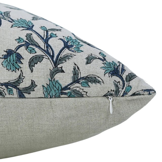 Art Deco Block Printed Pillow Cover for Sofa Couch or Bed 18x18 Inch, Pure Linen - Pushp Varsha For Sale - Image 3 of 4