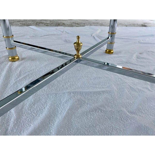 Mid-Century Modern Mid-Century Modern Chrome X-Base Coffee Table Having Scalloped Brass Glass For Sale - Image 3 of 13